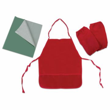 Набор для уроков труда ПИФАГОР клеенка ПВХ фартук с нарукавники красные 1/15