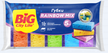 Губка для посуды (5шт) 94х62х35мм Rainbow BIG City 1/30