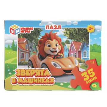 Пазл детский 35 элементов Зверята в машинках 1/32
