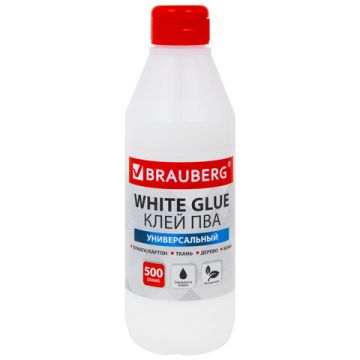 Клей ПВА 500г бумага картон дерево BRAUBERG 1/12