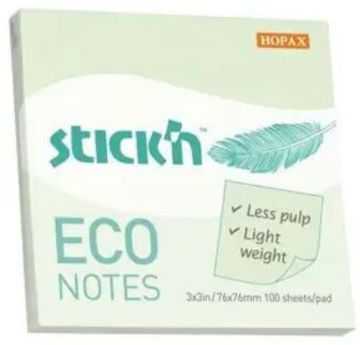 Блок самоклеящийся 76х76мм 100л зеленый пастель Stick`n ECO 1/12/216