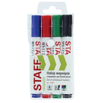 Маркер для доски НАБОР 4шт с клипом 3мм STAFF MANAGER 1/30