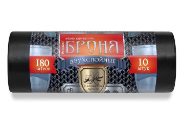 Мешок для мусора 180л рулон ПВД (90х110)-60 черный БРОНЯ ПРЕМИУМ 2-сл 110г  Ромашка (10шт) 1/10