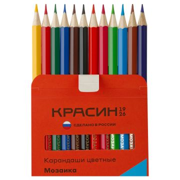 Карандаши цветные 12цв шестигранные с заточкой Мозаика КРАСИН 1/16
