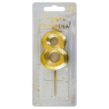 Свеча для торта Золотая витая Цифра 8 1/30