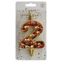 Свеча для торта Пузыри золото Цифра 2 1/20