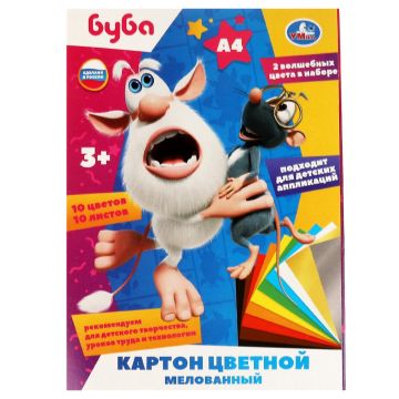 Цветной картон А4 10л 10цв мелованный Буба 1/30