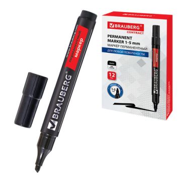 Маркер перманентный черный 1-5мм скошенный наконечник Contract BRAUBERG 1/12/1152