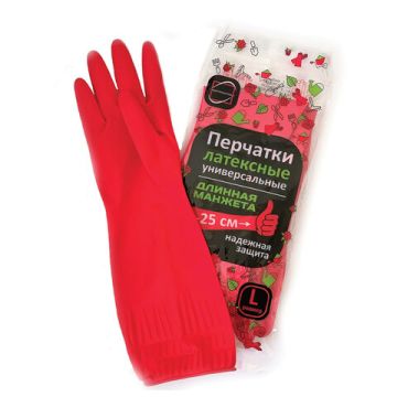 Резиновые перчатки с х/б напыл латекс хозяйств с удлин манжетой 25см разм L 92гр КП 1/12/120