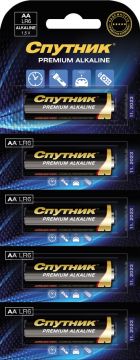 Элемент питания Спутник АА Premium Alkaline LR6/5В на картоне 5/50