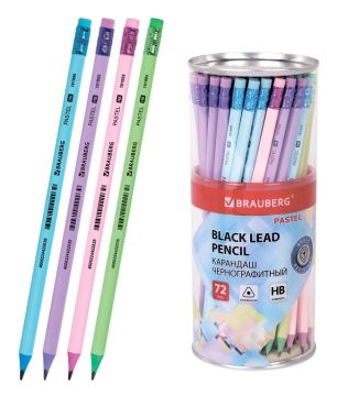 Карандаш ч/гр HB c ластиком трехгранный PASTEL BRAUBERG 1/72