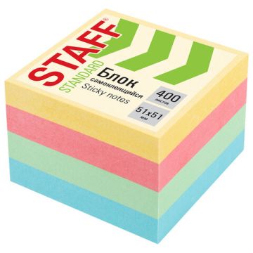 Блок самоклеящийся (стикеры) 51х51мм 400л 4 цв Пастельный BRAUBERG 1/6/144