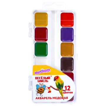 Краски акварельные 12цв медовые Веселый Шмель ЮНЛАНДИЯ 1/12