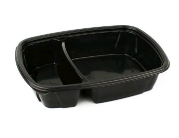 Ланч-бокс ПП 2-сек К-230-2 (230х170х50) 950мл черный ПолиЭр 50/300