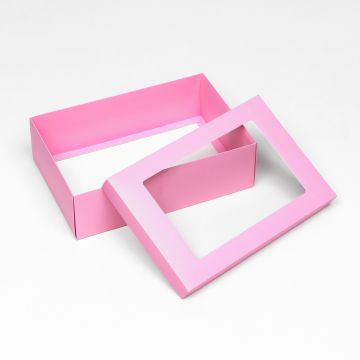 Коробка с окном 300х200х90мм картонная розовая 1/5