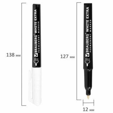 Маркер перманентный белый 3мм круглый наконечник BRAUBERG WHITE EXTRA 1/12  (Клиент)