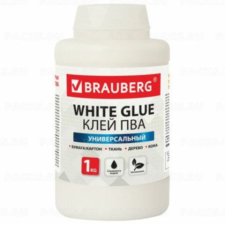 Клей ПВА 1кг универсальный бумага картон дерево BRAUBERG 1/6