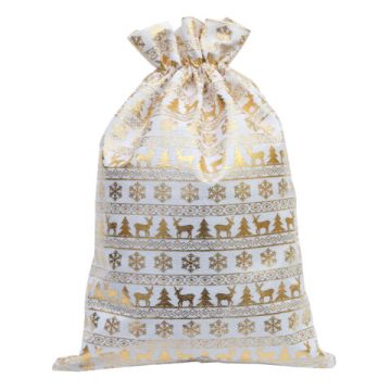 НГ Подарочный мешок текстильный лен фольга X-Mas Pattern 30х45см 1/10 (Клиент)