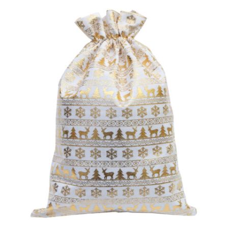 НГ Подарочный мешок текстильный лен фольга X-Mas Pattern 30х45см 1/10 (Клиент)