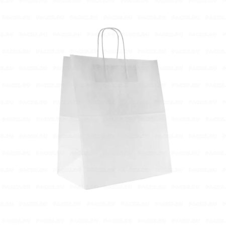 Пакет бумажный крафт белый с кручеными ручками 320х200х370 200/200