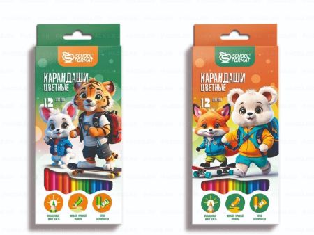 Карандаши цветные 12цв шестигранные дерево Яркие зверята 1/12/240