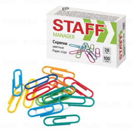Скрепки 28мм 100шт цветные STAFF 1/10/300