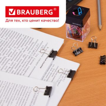 Зажимы для бумаг 19мм на 60л (12шт) черные в картонной коробке Brauberg 1/300