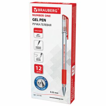 Ручка гелевая красная 0,5мм Number One BRAUBERG 1/12/1728