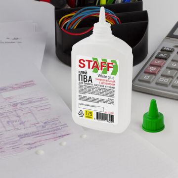 Клей ПВА 125г бумага картон текстиль фото STAFF 1/40
