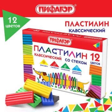 Пластилин 12цв 180г со стеком Веселая такса ПИФАГОР 1/32