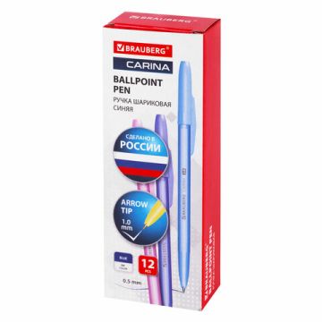 Ручка шариковая синяя узел 1мм линия 0,5мм РОССИЯ CARINA 1/36