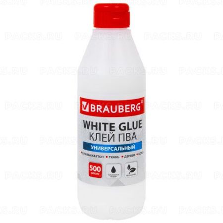 Клей ПВА 500г бумага картон дерево BRAUBERG 1/12