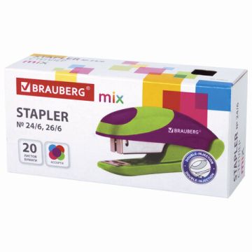 Степлер №24/6 26/6 до 20л ассорти с резиновыми вставками BRAUBERG MIX 1/12