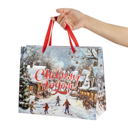 НГ Пакет подарочный бумажный (26х32х13) ассорти Winter Wonderland 1/12/144