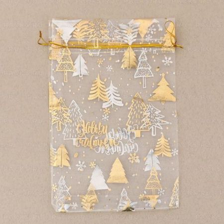 НГ Подарочный мешок текстильный ОРГАНЗА С новым счастьем! 20х30см 1/20