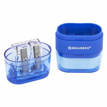 Точилка 2 отверстия 2в1 с ластиком ассорти BRAUBERG Double 1/12 (Клиент)