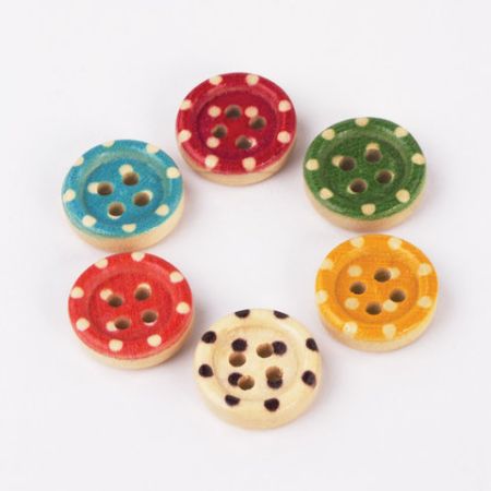 Пуговицы декоративные ГОРОШЕК, дерево, 13мм, 24шт., 6 цветов, ОСТРОВ СОКРОВИЩ (вывод)