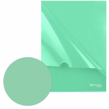 Папка-уголок А4 непрозр. жесткая мятная 0,15мм BRAUBERG PASTEL 1/50