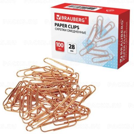 Скрепки 28мм 100шт омедненные BRAUBERG 1/10/300