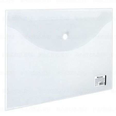 Папка-конверт с кноп.BRAUBERG,прозр, до 100л