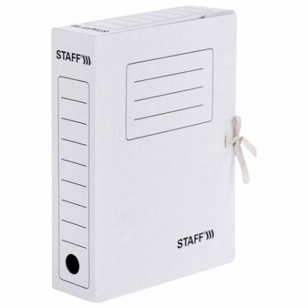 Папка архивная с завязками А4 (325х250мм), 75мм, до 700л, микрогофрокартон, БЕЛАЯ, STAFF, 128869