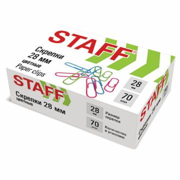 Скрепки 28мм 70шт цветные STAFF 1/10/500 (Клиент)
