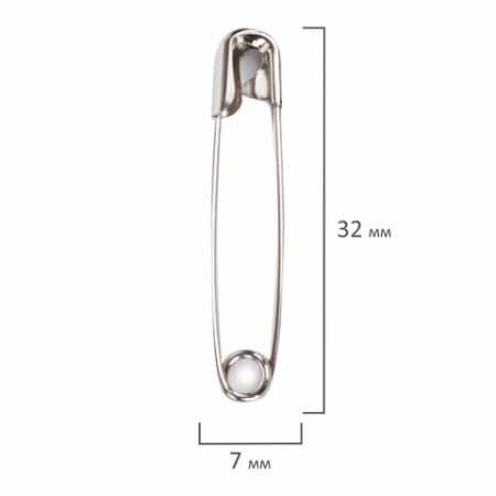 Булавки английские 32мм никелированные 50шт BRAUBERG 1/40/400 (Клиент)