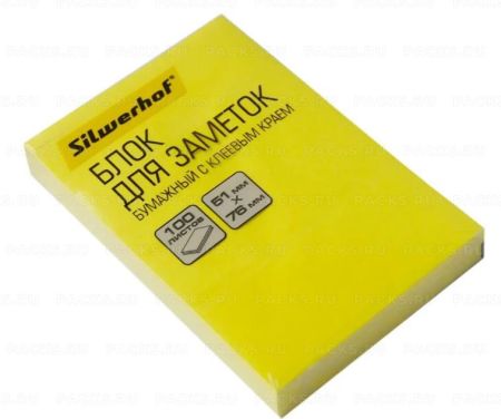 Блок самоклеящийся 76х51мм 100л желтый неон Silwerhof 1/12/288