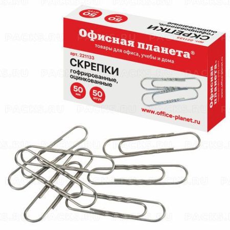 Скрепки 50мм 50шт металл гофрированные ОФИСНАЯ ПЛАНЕТА 1/12
