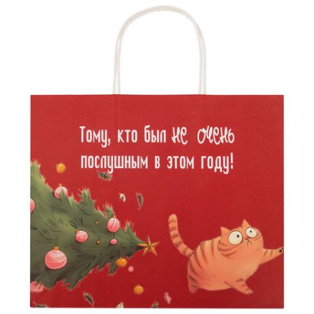 НГ Пакет подарочный крафтовый (28х24х14) Котики ЗОЛОТАЯ СКАЗКА 1/24/144