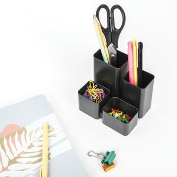 Подставка-органайзер 92х114х102мм 4 отделения черная COMPACT BRAUBERG 1/15 (Клиент)