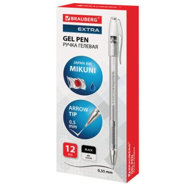 Ручка гелевая черная 0,5мм линия 0,35мм BRAUBERG EXTRA 1/12