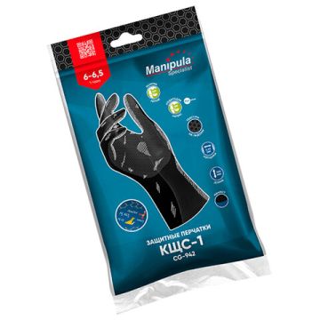 Резиновые перчатки КЩС-1 латексные двухслойные разм 8 черные MANIPULA 1/12/120 (клиент)