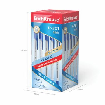 Ручка шариковая синяя узел 1мм линия 0,5мм корпус прозрачный ERICH KRAUSE R-301 1/50/3200
